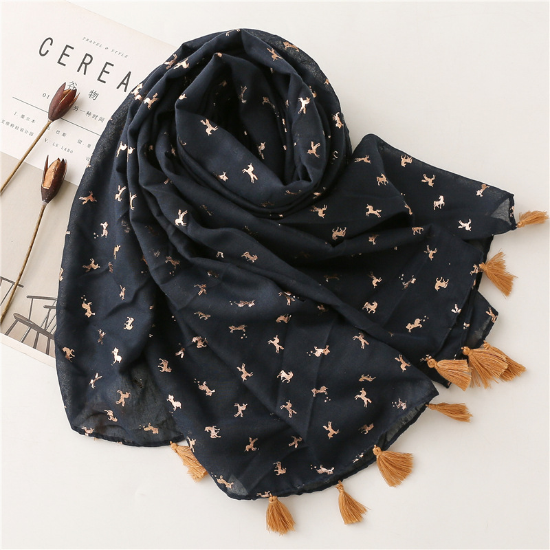Cotton linen scarf solid color Tibetan blue bronzing Unicorn tassel beach towel shawl
