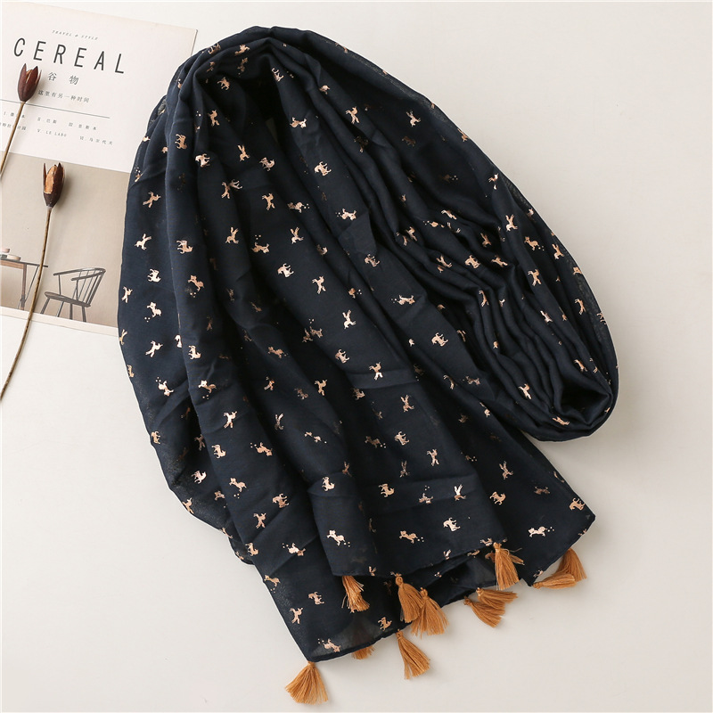 Cotton linen scarf solid color Tibetan blue bronzing Unicorn tassel beach towel shawl
