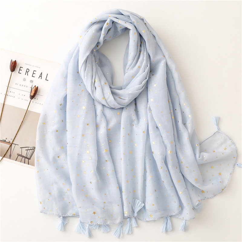 Cotton linen scarf bronzing star moon solid tassel Tulle Scarf Shawl wholesale