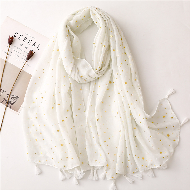 Cotton linen scarf bronzing star moon solid tassel Tulle Scarf Shawl wholesale