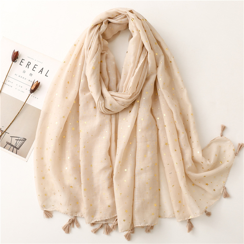 Cotton linen scarf bronzing star moon solid tassel Tulle Scarf Shawl wholesale