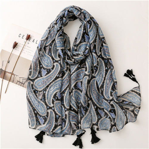 Blue black cashew flower cotton linen scarf sunscreen shawl silk scarf female wholesale
