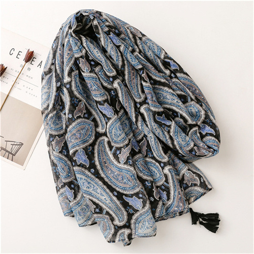 Blue black cashew flower cotton linen scarf sunscreen shawl silk scarf female wholesale