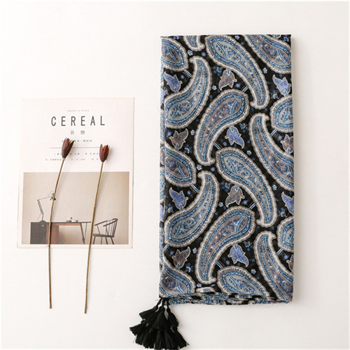 Blue black cashew flower cotton linen scarf sunscreen shawl silk scarf female wholesale