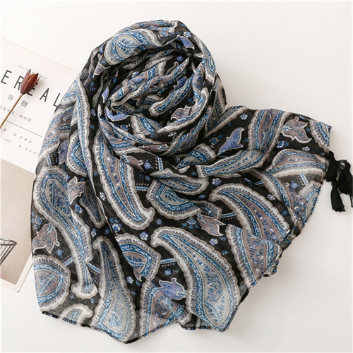 Blue black cashew flower cotton linen scarf sunscreen shawl silk scarf female wholesale