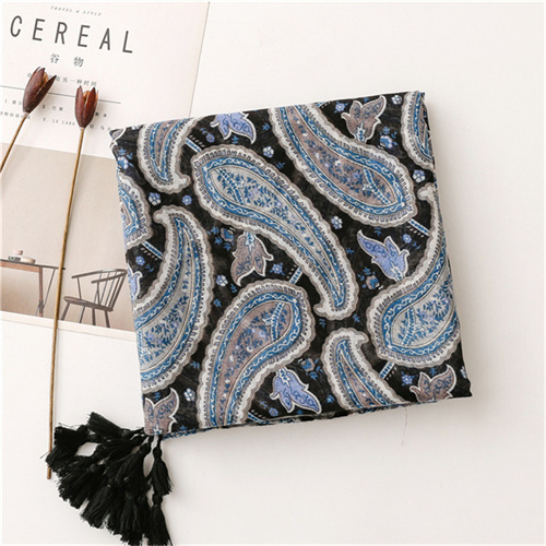 Blue black cashew flower cotton linen scarf sunscreen shawl silk scarf female wholesale