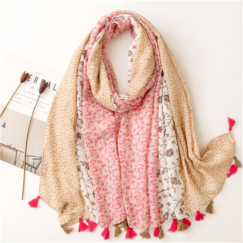 New bright color floret color matching cotton linen shawl silk scarf sunscreen beach towel woman