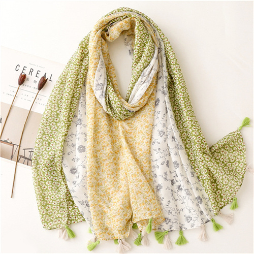 New bright color floret color matching cotton linen shawl silk scarf sunscreen beach towel woman