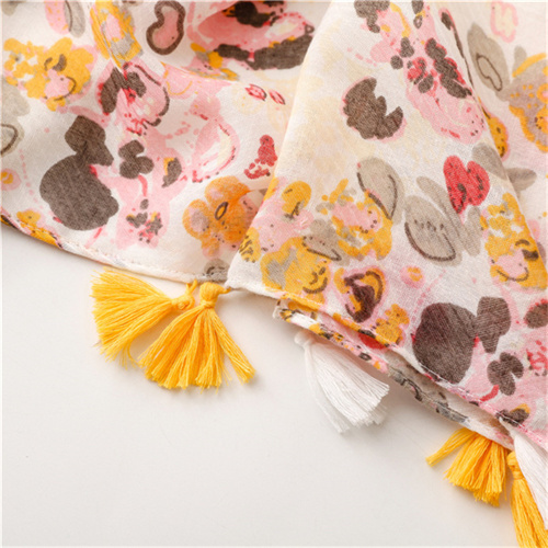 Cotton linen scarf ink painting flower printing handmade tassel shawl shawl