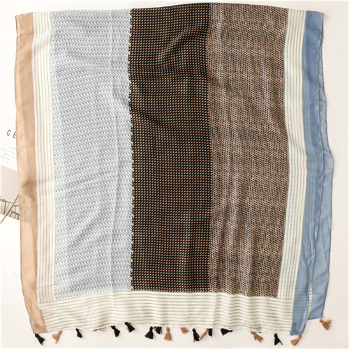 Retro color matching geometric printing silk scarves cotton linen scarves womens wholesale
