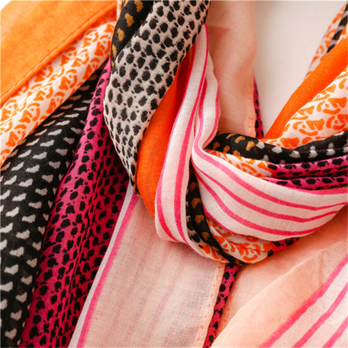 Retro color matching geometric printing silk scarves cotton linen scarves womens wholesale