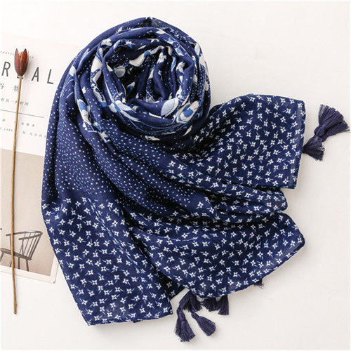 Fashion cotton and linen scarf with Tibetan blue and white tassel silk scarf