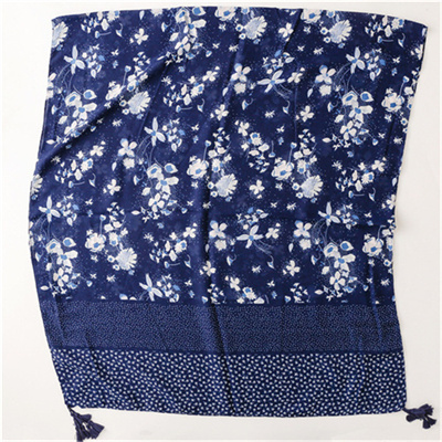 Fashion cotton and linen scarf with Tibetan blue and white tassel silk scarf