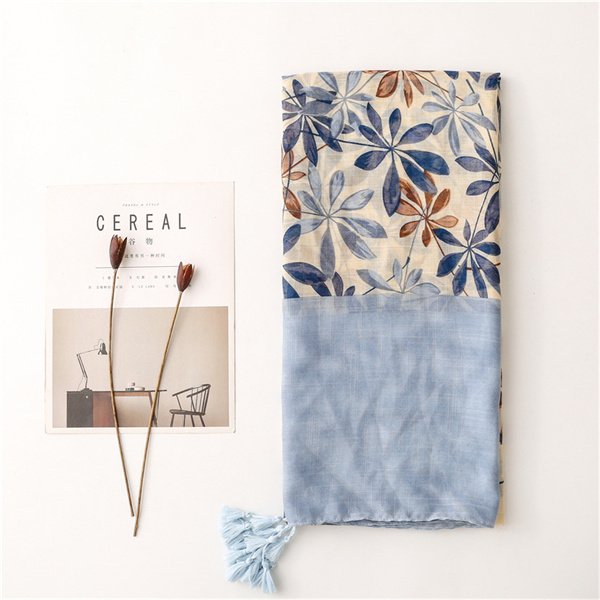 2022 new plant flower printed cotton and linen scarves tassel large scarves wholesale