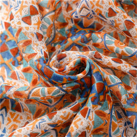 Vintage cotton and hemp handfeel scarf female geometric flower tassel thin scarf wholesale