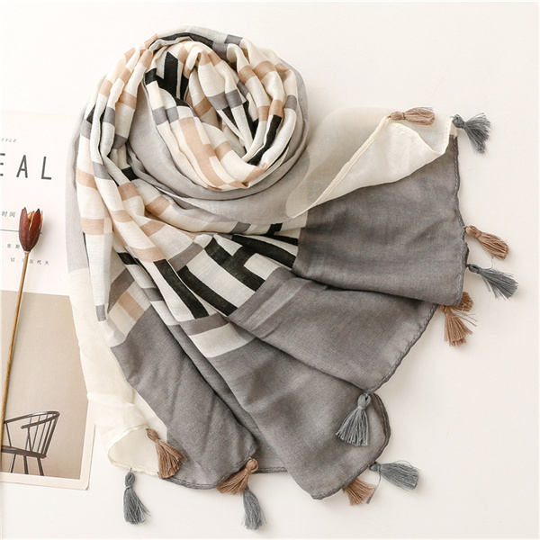 Fashion cotton linen 60 thread Satin scarves geometric letters scarves wholesale