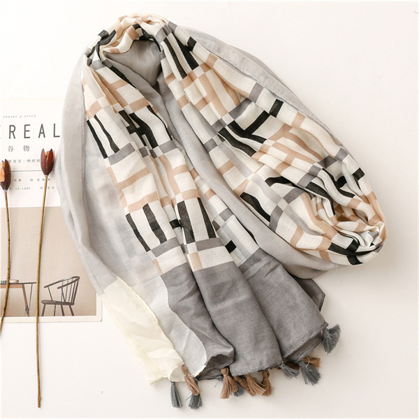 Fashion cotton linen 60 thread Satin scarves geometric letters scarves wholesale