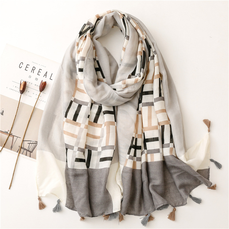 Fashion cotton linen 60 thread Satin scarves geometric letters scarves wholesale