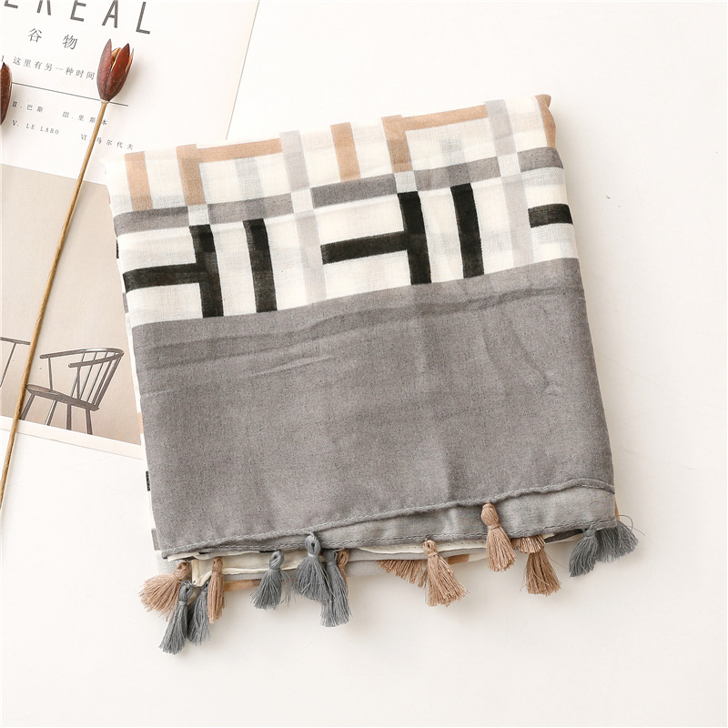 Fashion cotton linen 60 thread Satin scarves geometric letters scarves wholesale