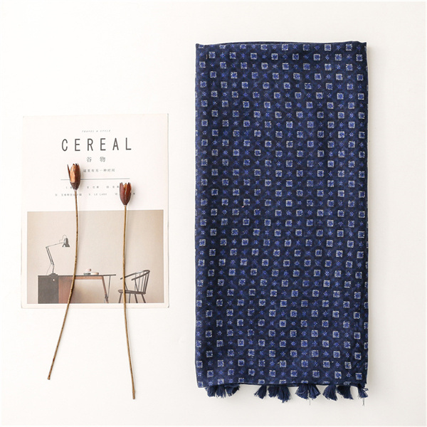 Tibetan blue retro ethnic cotton linen scarf thin shawl sunscreen shawl woman