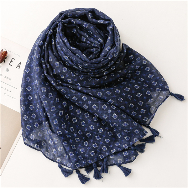 Tibetan blue retro ethnic cotton linen scarf thin shawl sunscreen shawl woman