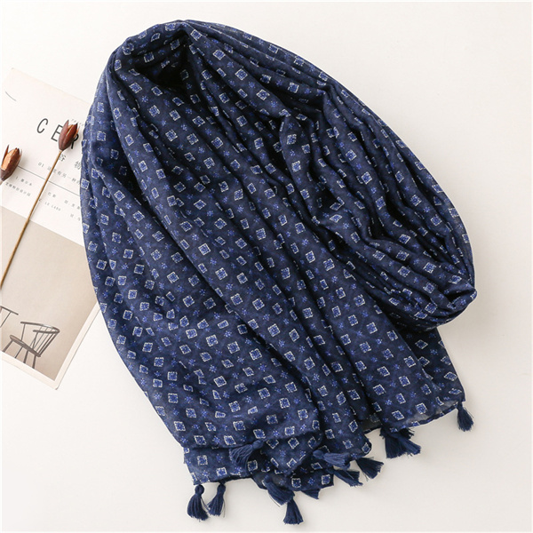 Tibetan blue retro ethnic cotton linen scarf thin shawl sunscreen shawl woman