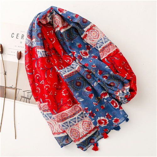 Soft cotton linen Scarf Red Blue small flower decoration sunscreen shawl silk scarf wholesale