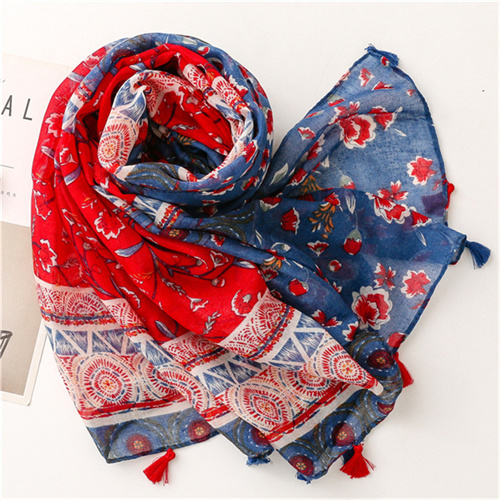 Soft cotton linen Scarf Red Blue small flower decoration sunscreen shawl silk scarf wholesale