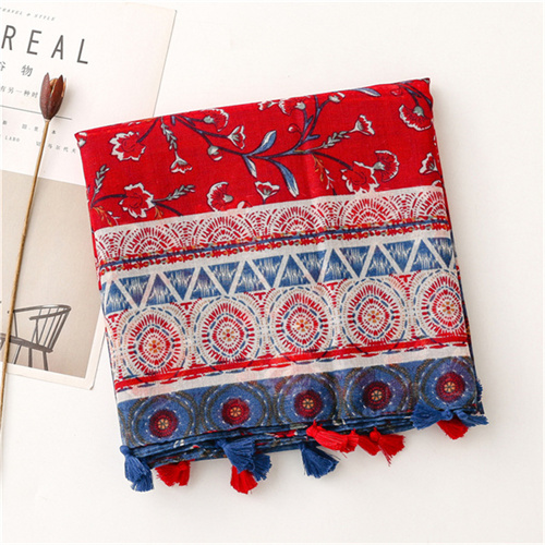 Soft cotton linen Scarf Red Blue small flower decoration sunscreen shawl silk scarf wholesale
