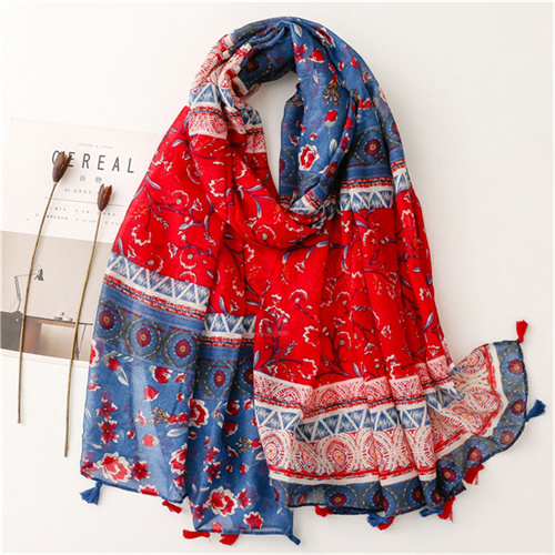 Soft cotton linen Scarf Red Blue small flower decoration sunscreen shawl silk scarf wholesale