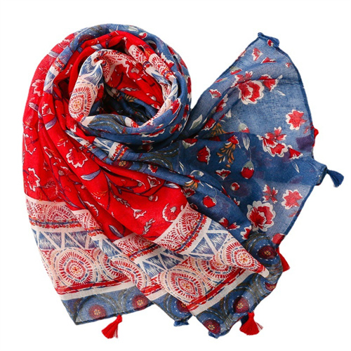 Soft cotton linen Scarf Red Blue small flower decoration sunscreen shawl silk scarf wholesale