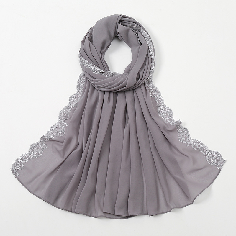 Summer pearl Chiffon fashion lace scarf womens solid scarf wholesale