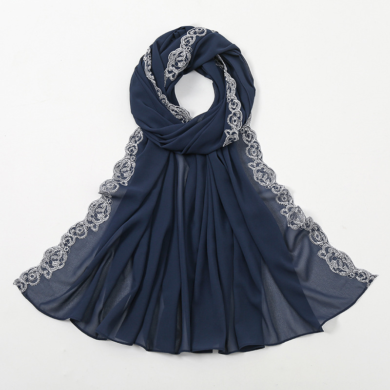 Summer pearl Chiffon fashion lace scarf womens solid scarf wholesale