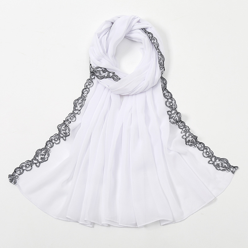 Summer pearl Chiffon fashion lace scarf womens solid scarf wholesale