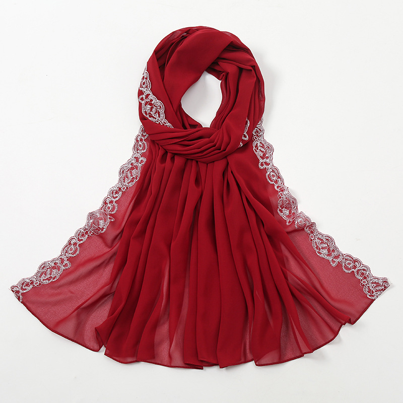 Summer pearl Chiffon fashion lace scarf womens solid scarf wholesale