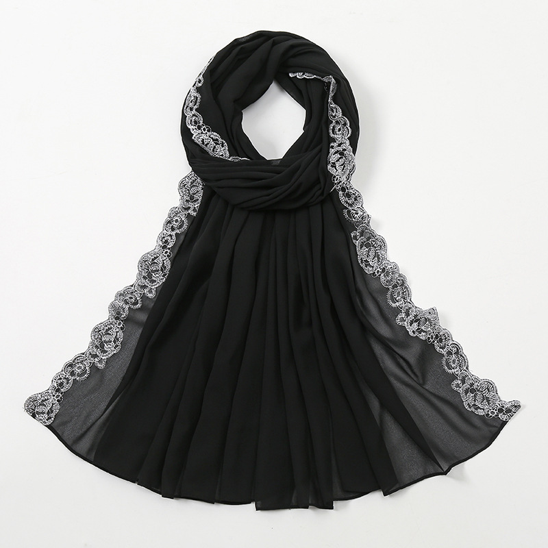Summer pearl Chiffon fashion lace scarf womens solid scarf wholesale
