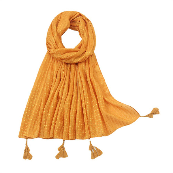 Solid color cotton linen tassel scarf fashion small lattice hot selling shawl headdress spot wholesale