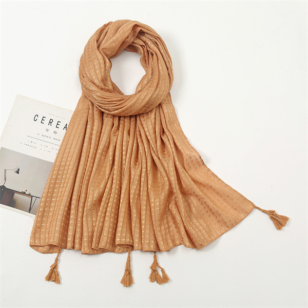 Solid color cotton linen tassel scarf fashion small lattice hot selling shawl headdress spot wholesale