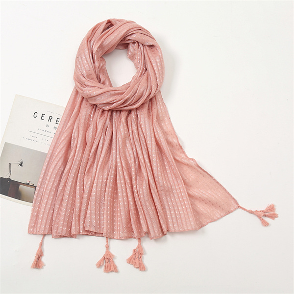 Solid color cotton linen tassel scarf fashion small lattice hot selling shawl headdress spot wholesale
