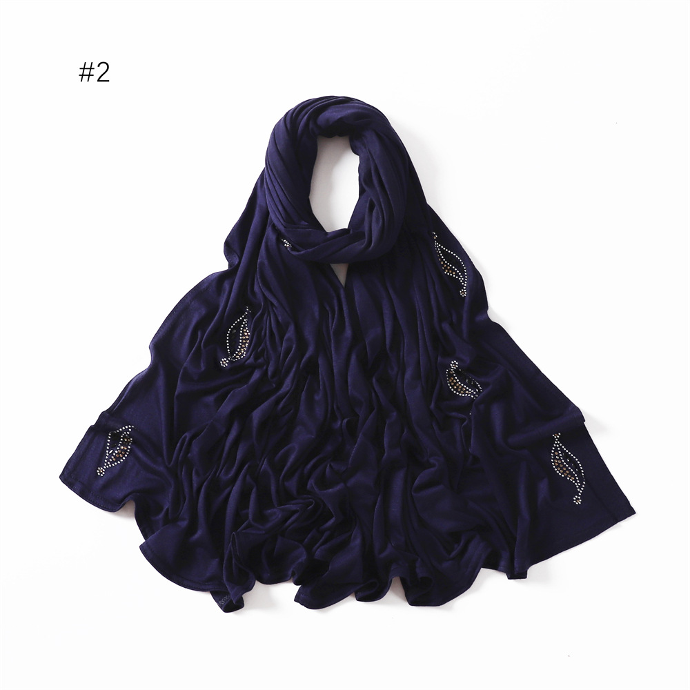 Hot selling elastic mercerized cotton leaf diamond scarf wholesale
