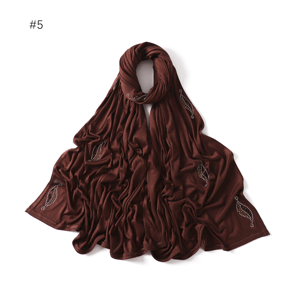 Hot selling elastic mercerized cotton leaf diamond scarf wholesale