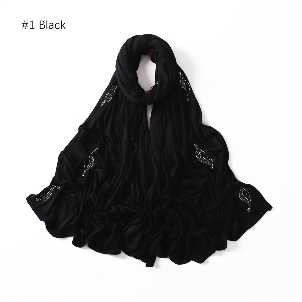 Hot selling elastic mercerized cotton leaf diamond scarf wholesale