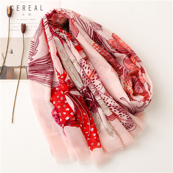Gilded cotton linen hairline beach towel shawl pink flowers