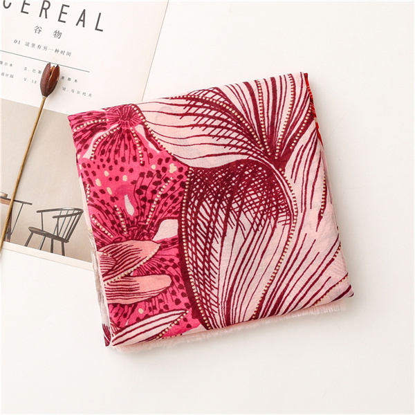 Gilded cotton linen hairline beach towel shawl pink flowers