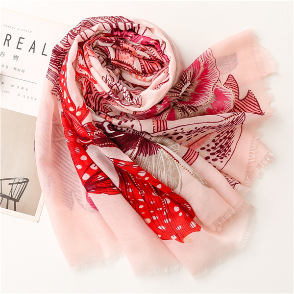 Gilded cotton linen hairline beach towel shawl pink flowers