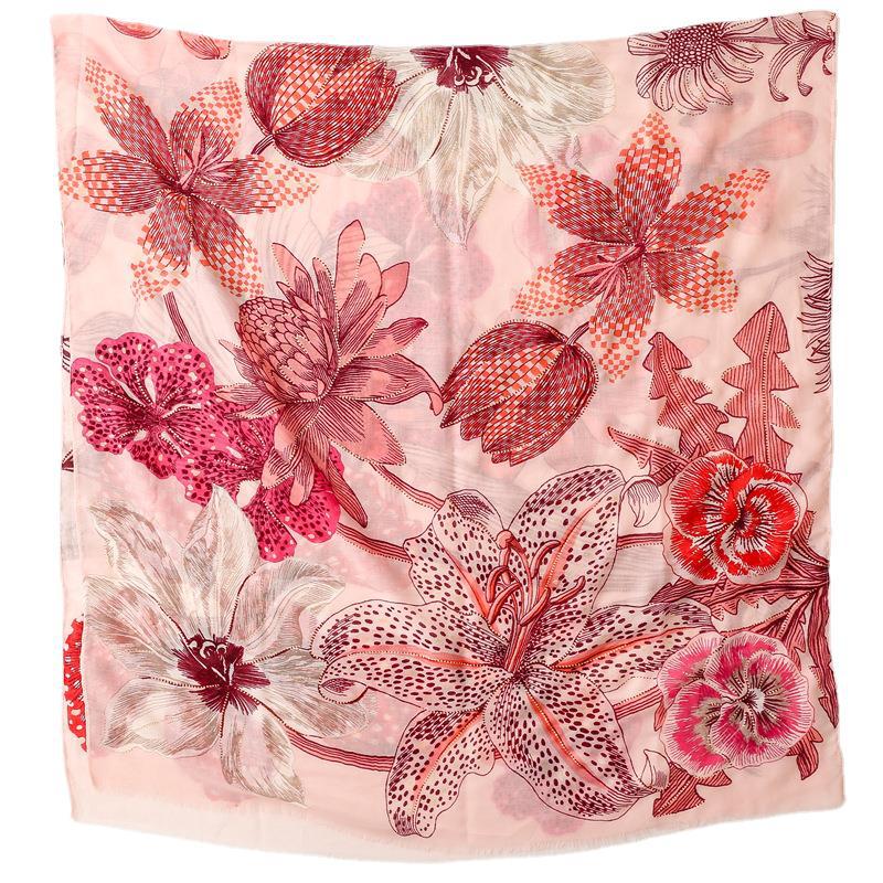 Gilded cotton linen hairline beach towel shawl pink flowers