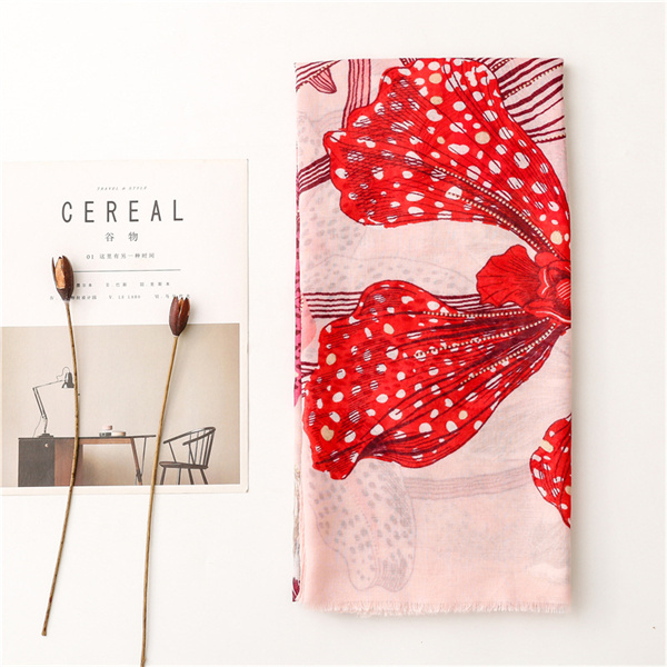 Gilded cotton linen hairline beach towel shawl pink flowers