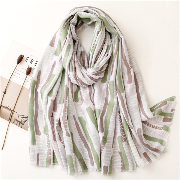 Summer sunscreen shawl shawl mint green woolen edge printed scarf decorative long style