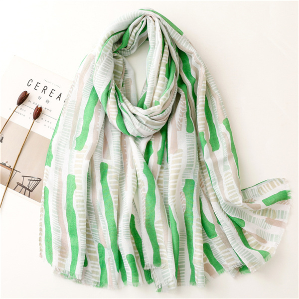 Summer sunscreen shawl shawl mint green woolen edge printed scarf decorative long style