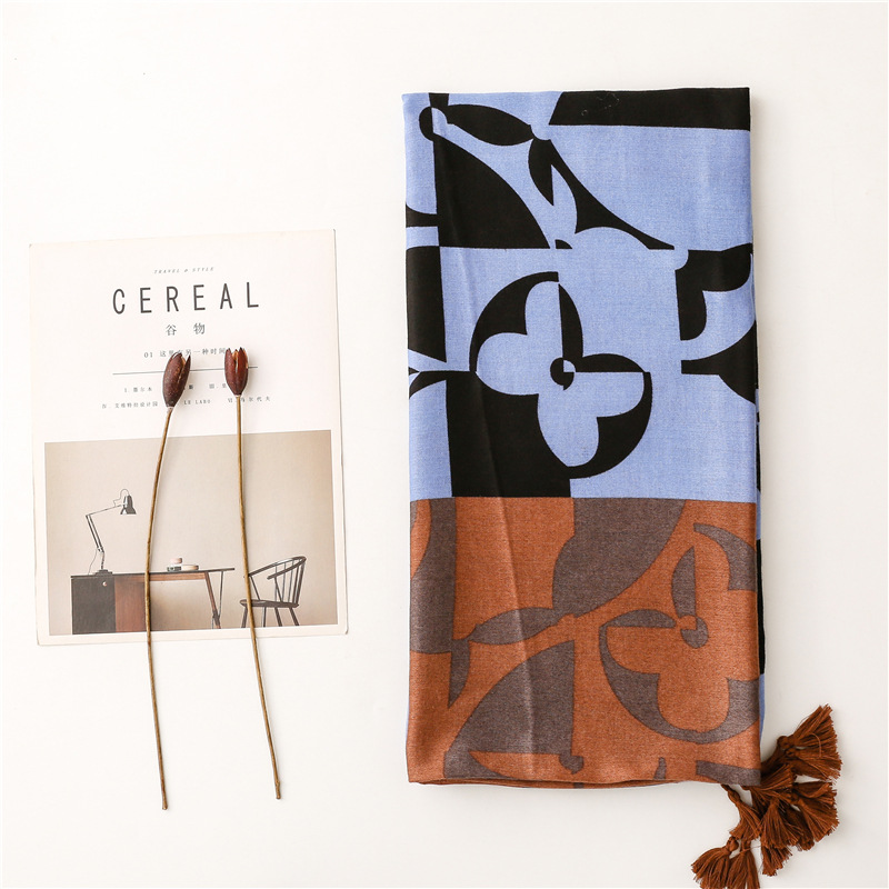 New scarf Satin soft scarf dark contrast irregular pattern shawl